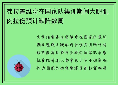 弗拉霍维奇在国家队集训期间大腿肌肉拉伤预计缺阵数周 弗拉霍维奇在国家队集训期间大腿肌肉拉伤预计缺阵数周